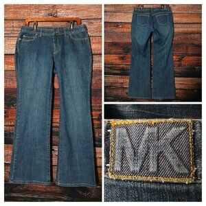 Michael Kors Jeans Size 10 Petite 10P Flare Leg Mid Rise Blue Denim Stretch